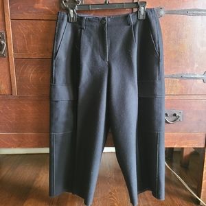 DKNY Essentials Heavy Black Wool Blend Fully Lined Cargo Cropped Culottes Pant